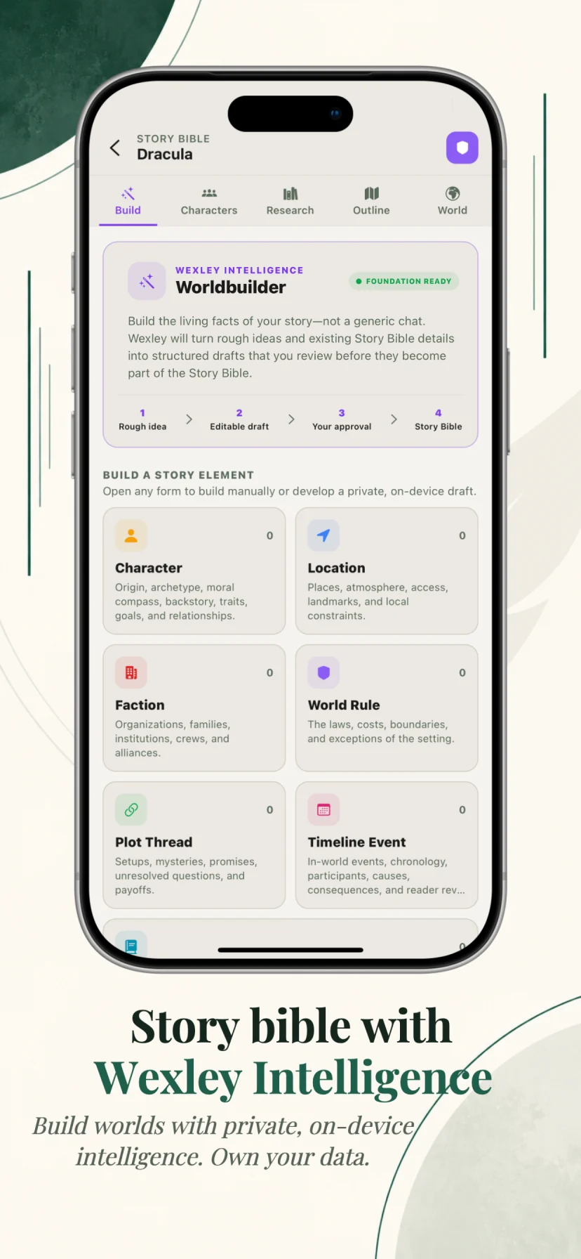 Wexley Pro Story Bible Worldbuilder with structured story records
