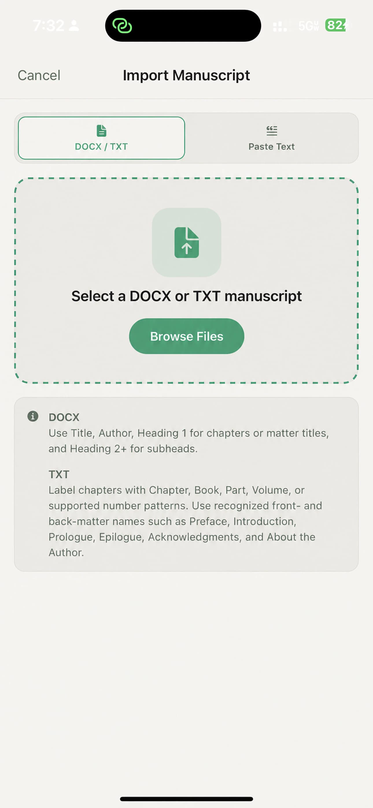 Importing a manuscript into Wexley Pro