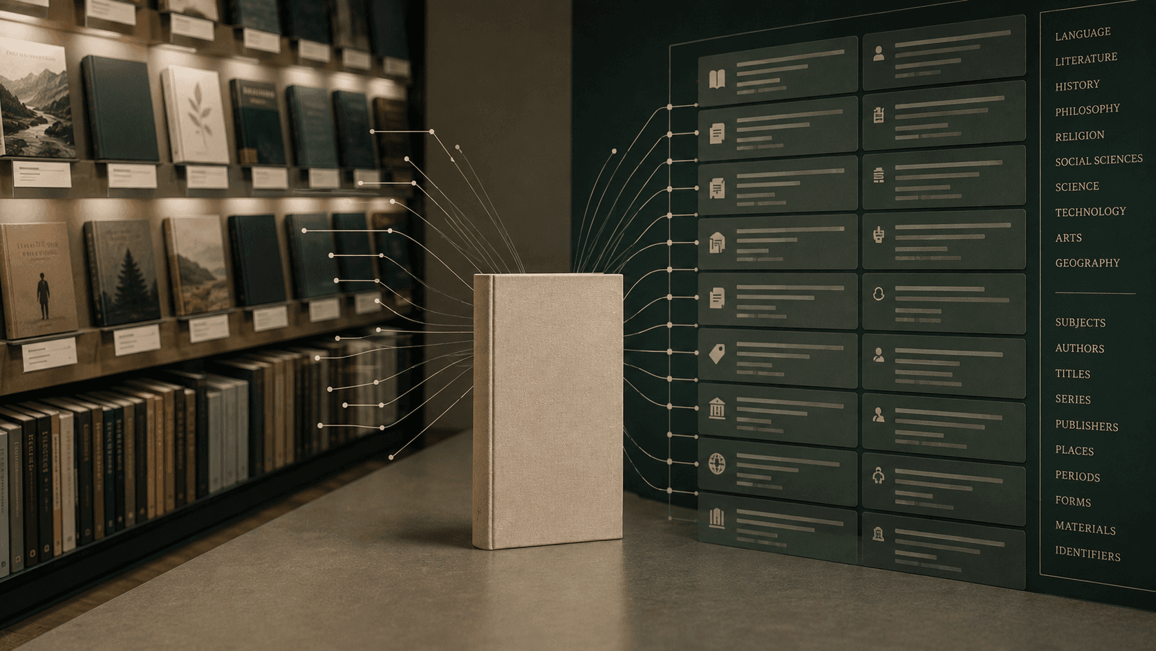 One book connected to different classification paths for a bookstore and a library.